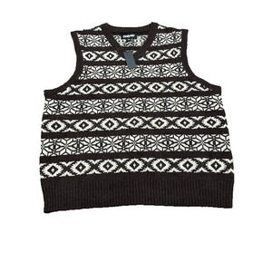 NWT Only NY‎ Mens Lambs Wool Sweater Vest Fair Isle Knit Brown Beige Size XL